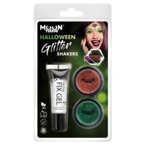 Moon Terror Halloween Glitter Shakers, Orange, Green