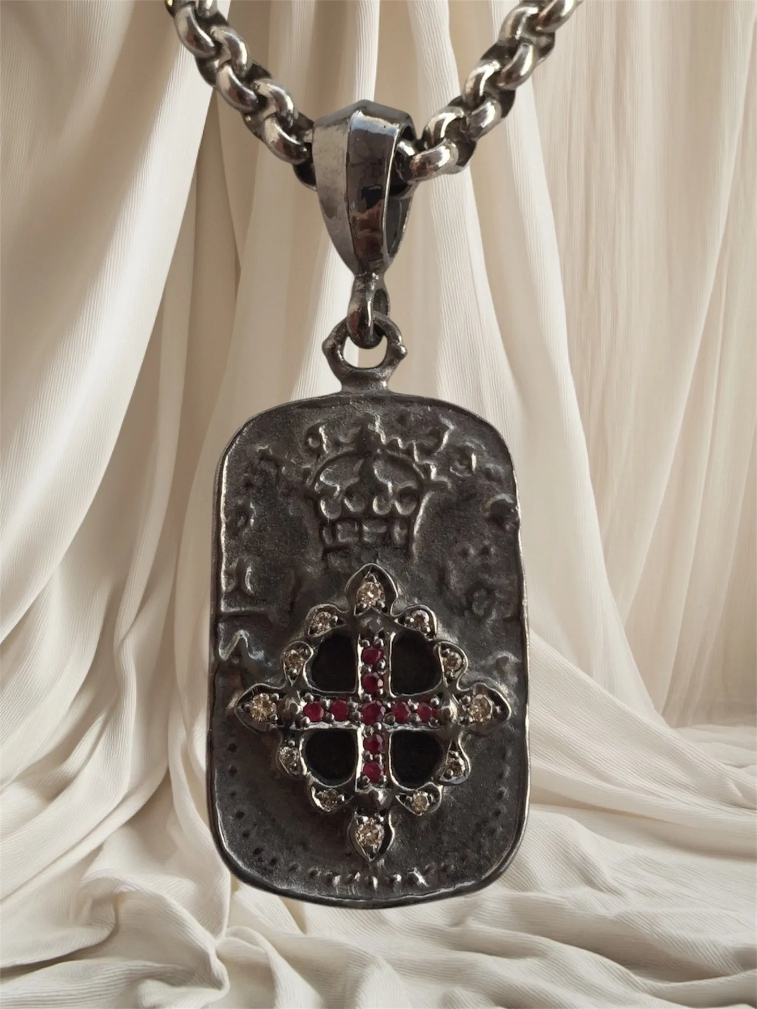Necklace - Dog Tag with FDL Diamond & Ruby Cross