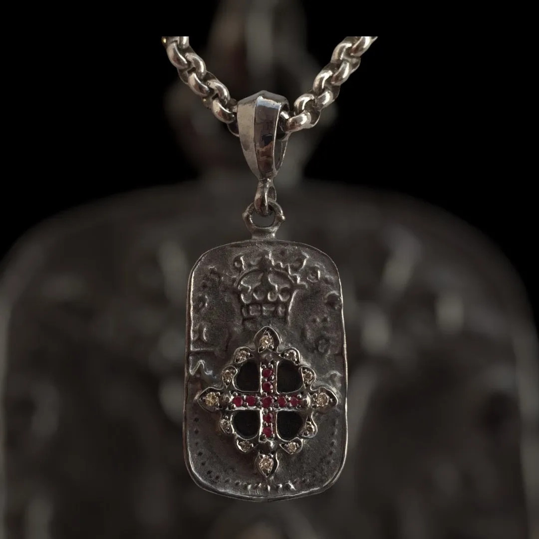 Necklace - Dog Tag with FDL Diamond & Ruby Cross