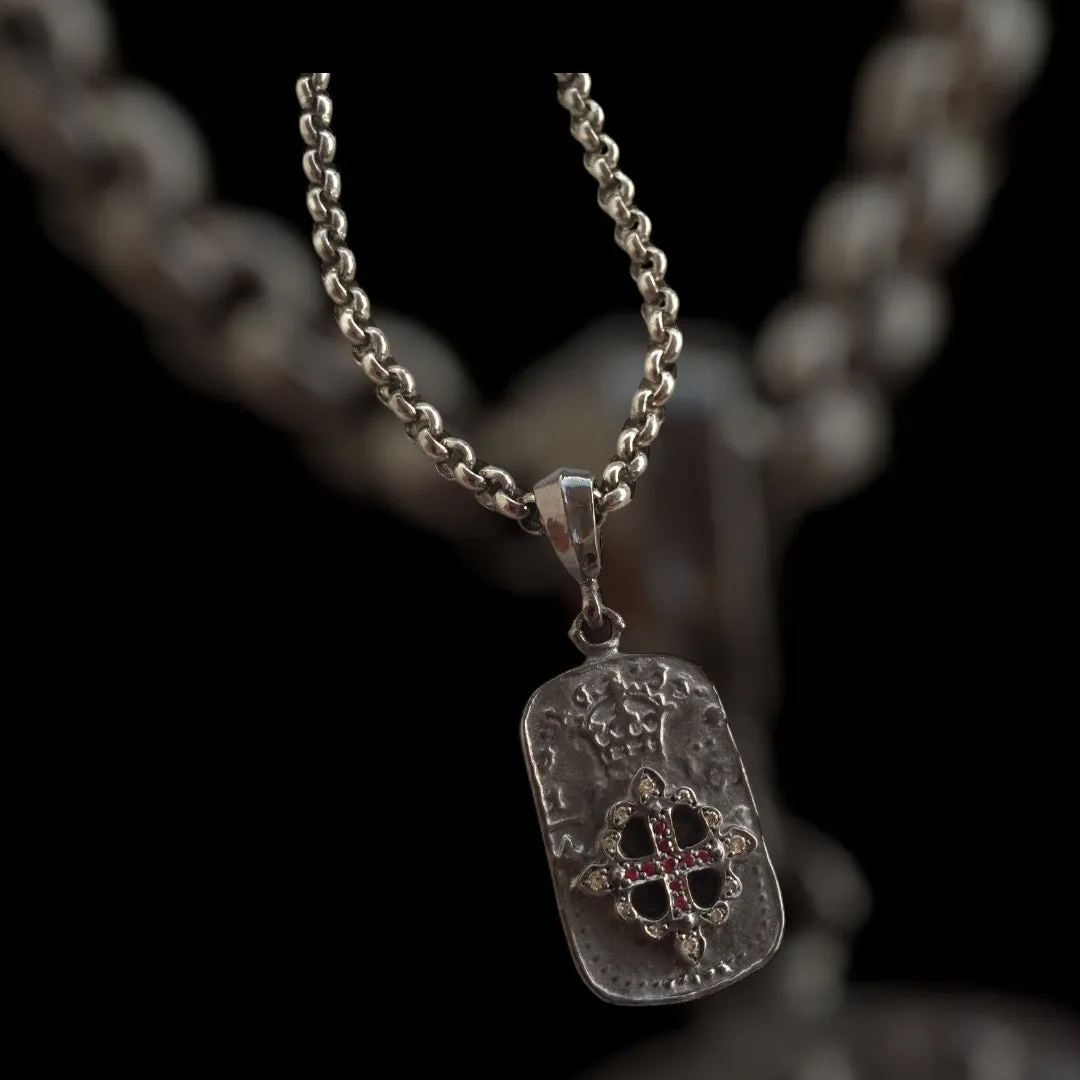 Necklace - Dog Tag with FDL Diamond & Ruby Cross