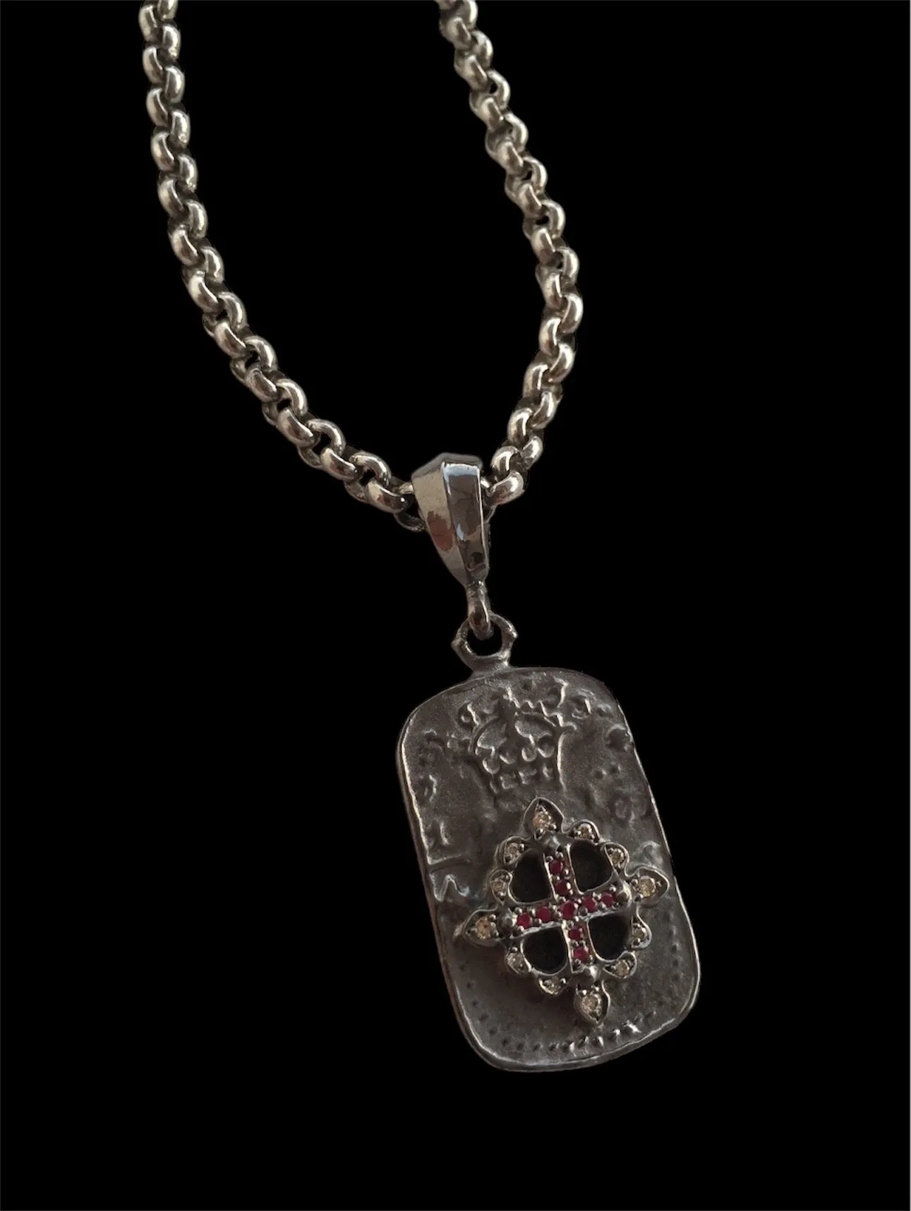 Necklace - Dog Tag with FDL Diamond & Ruby Cross