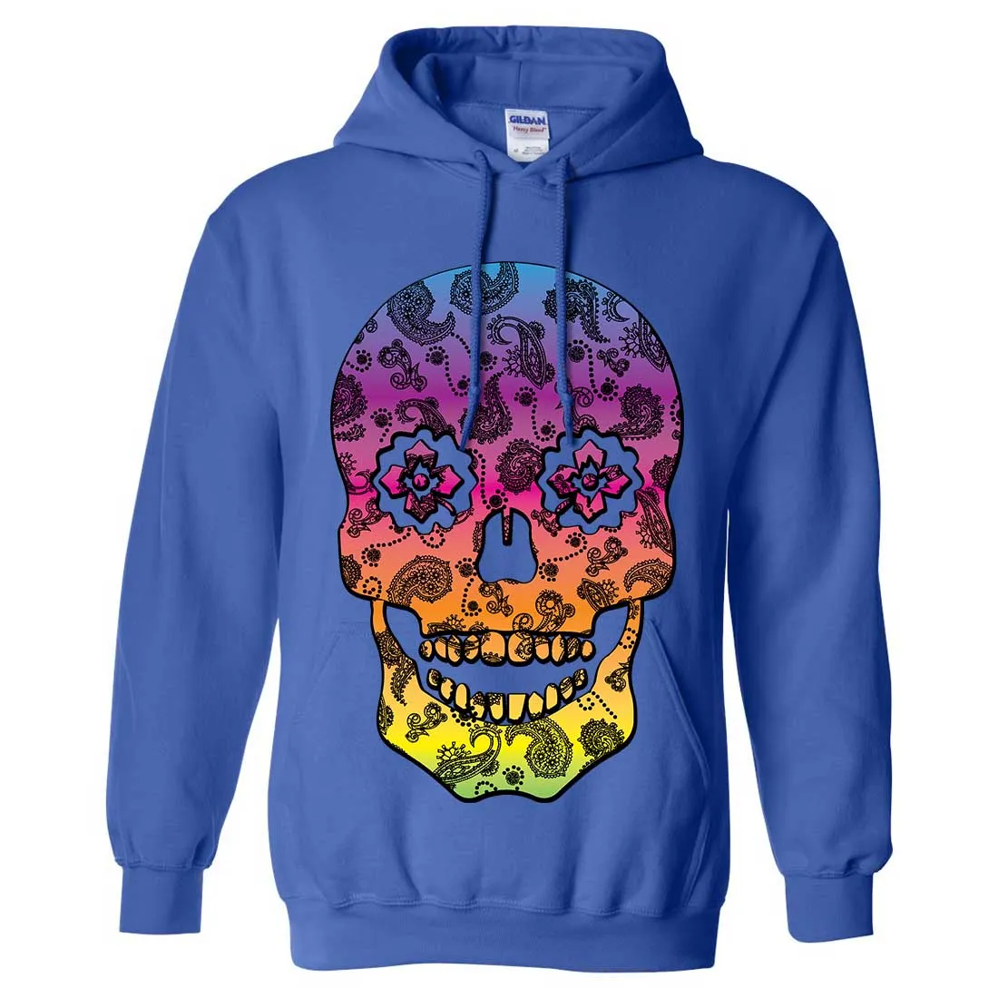 Neon Paisley Print Sugar Skull Sweatshirt Hoodie