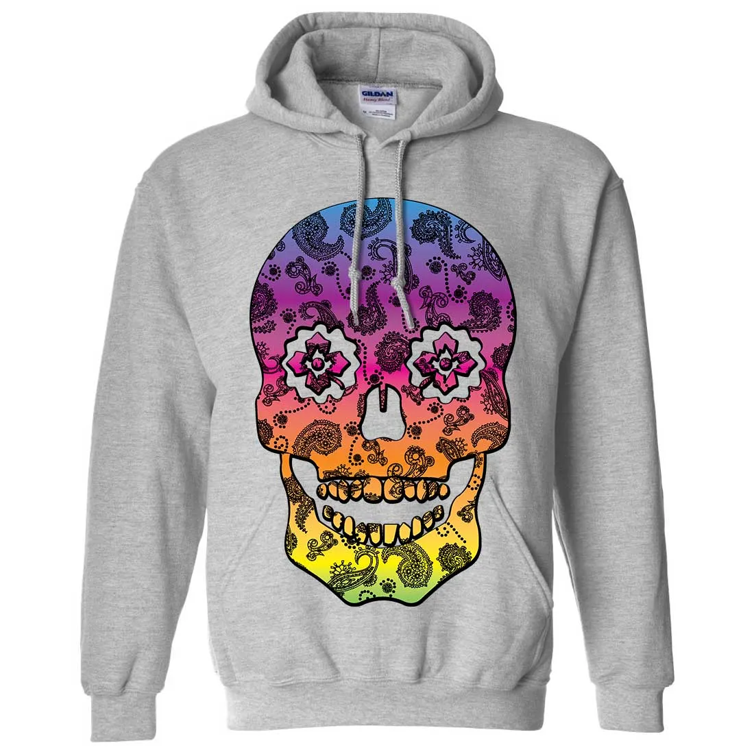 Neon Paisley Print Sugar Skull Sweatshirt Hoodie