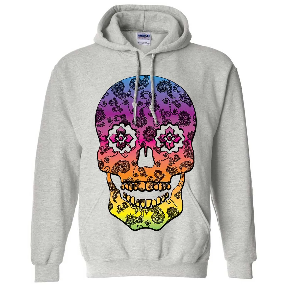 Neon Paisley Print Sugar Skull Sweatshirt Hoodie