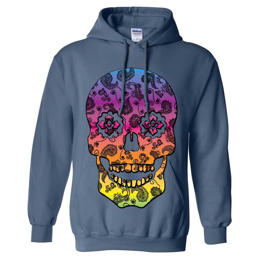 Neon Paisley Print Sugar Skull Sweatshirt Hoodie