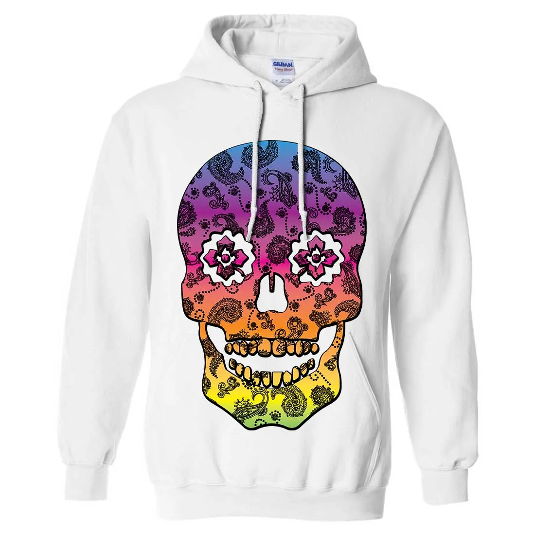 Neon Paisley Print Sugar Skull Sweatshirt Hoodie