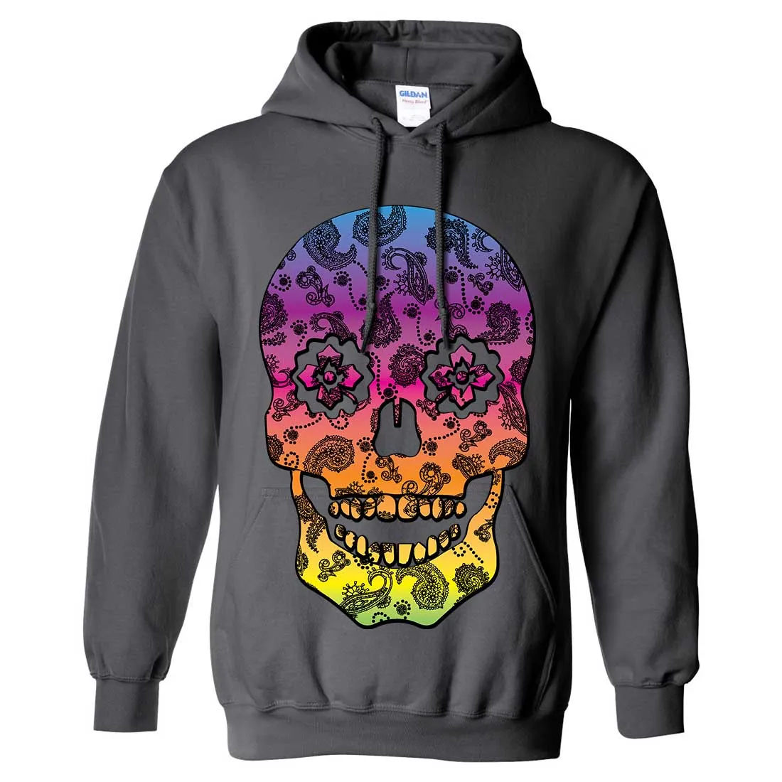 Neon Paisley Print Sugar Skull Sweatshirt Hoodie