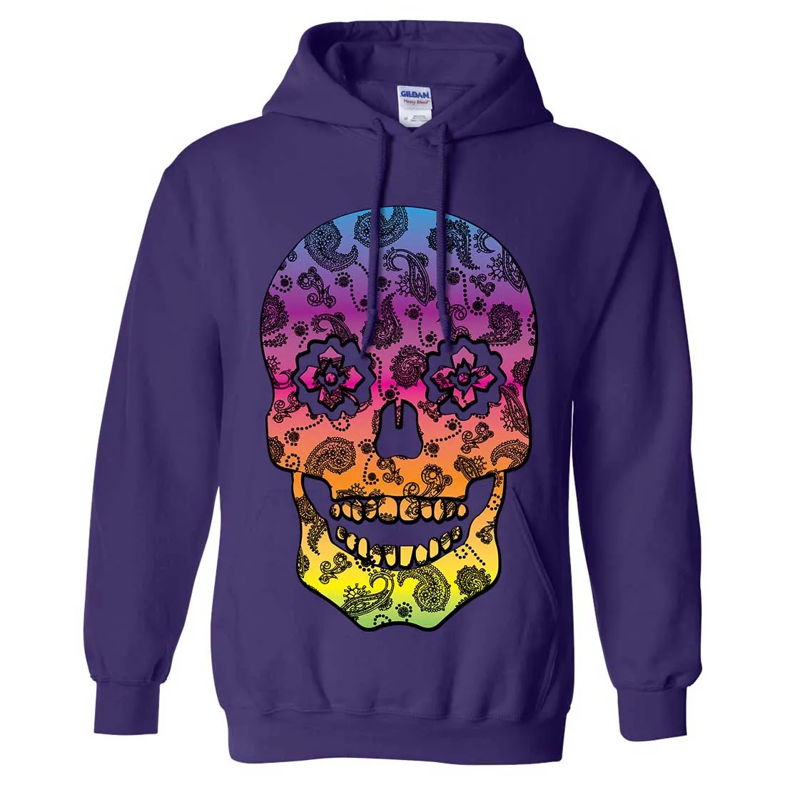 Neon Paisley Print Sugar Skull Sweatshirt Hoodie