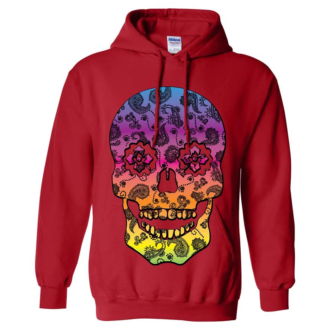 Neon Paisley Print Sugar Skull Sweatshirt Hoodie