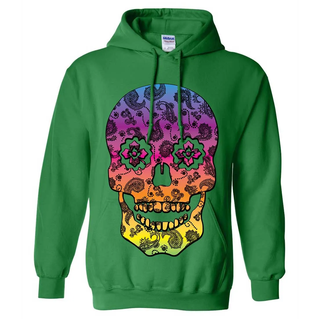 Neon Paisley Print Sugar Skull Sweatshirt Hoodie