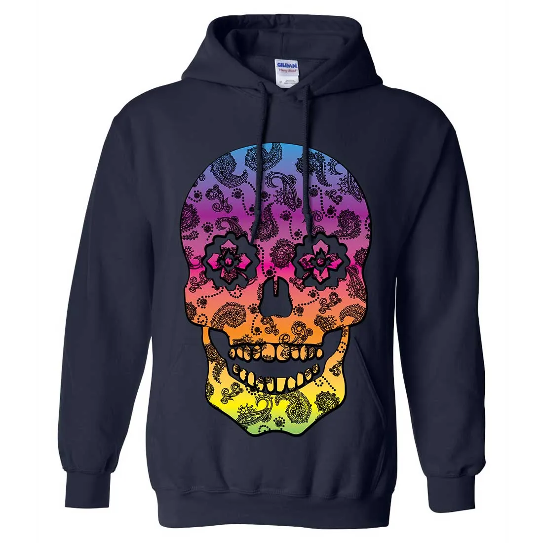 Neon Paisley Print Sugar Skull Sweatshirt Hoodie