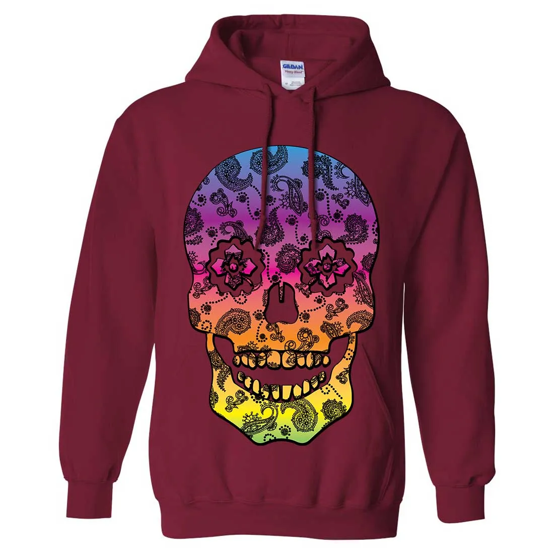 Neon Paisley Print Sugar Skull Sweatshirt Hoodie