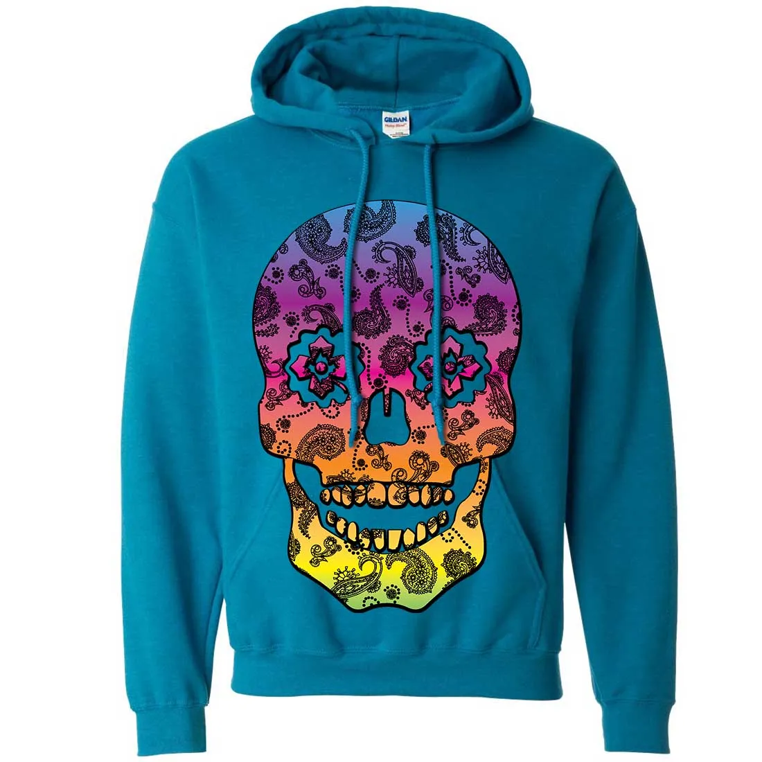 Neon Paisley Print Sugar Skull Sweatshirt Hoodie
