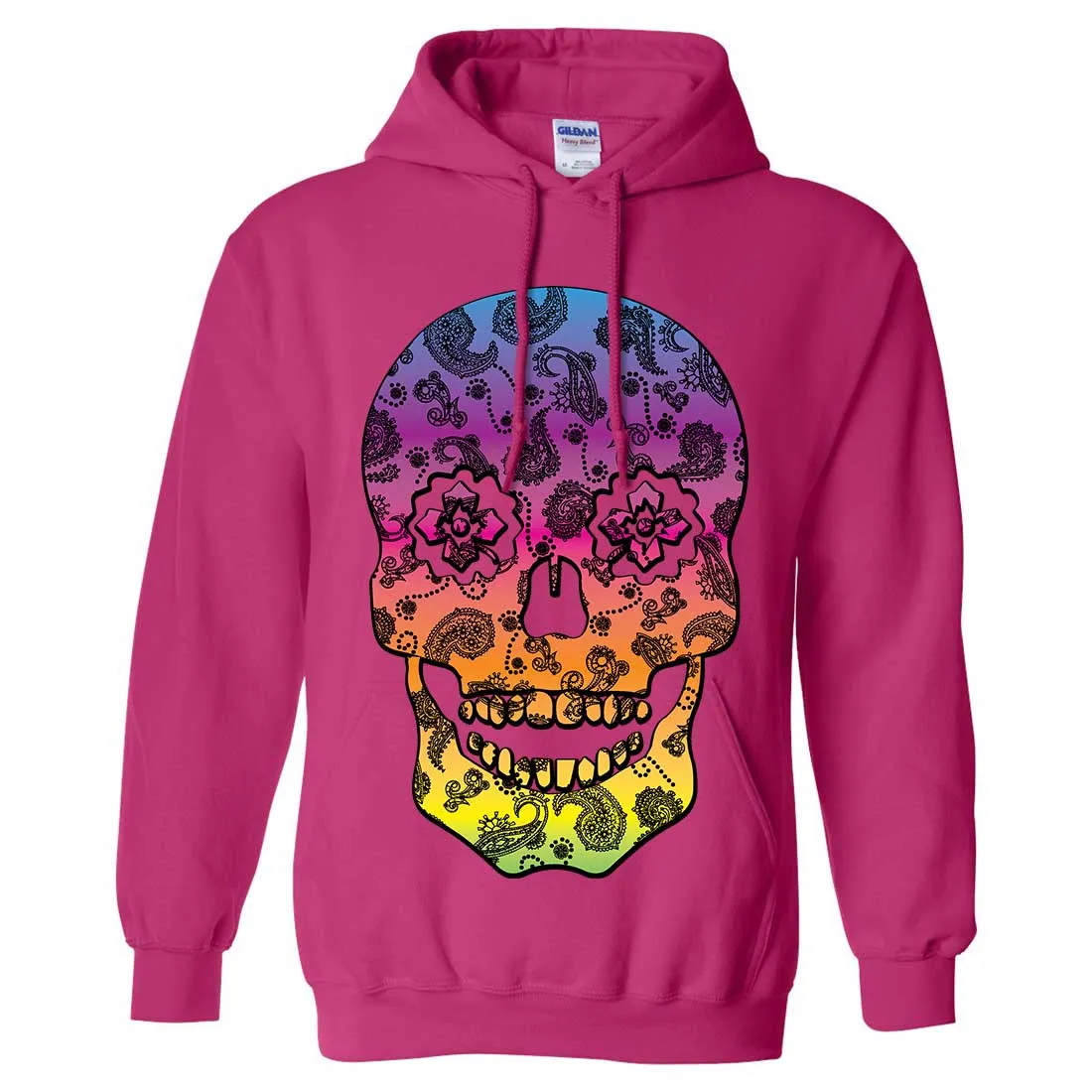 Neon Paisley Print Sugar Skull Sweatshirt Hoodie