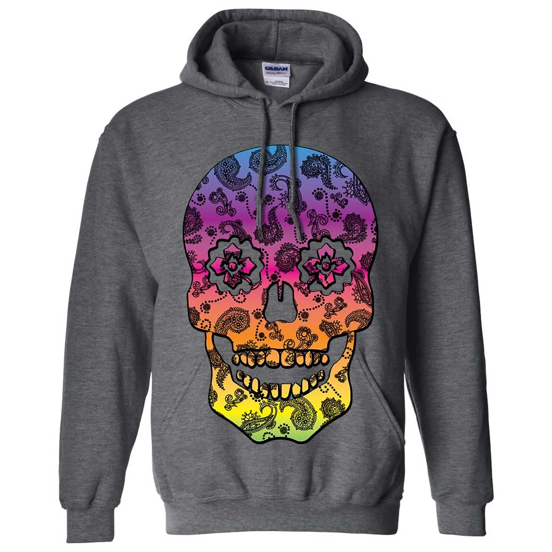 Neon Paisley Print Sugar Skull Sweatshirt Hoodie