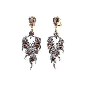 Neutral Brown And Onyx Pave Fancy Drop Stud Earring
