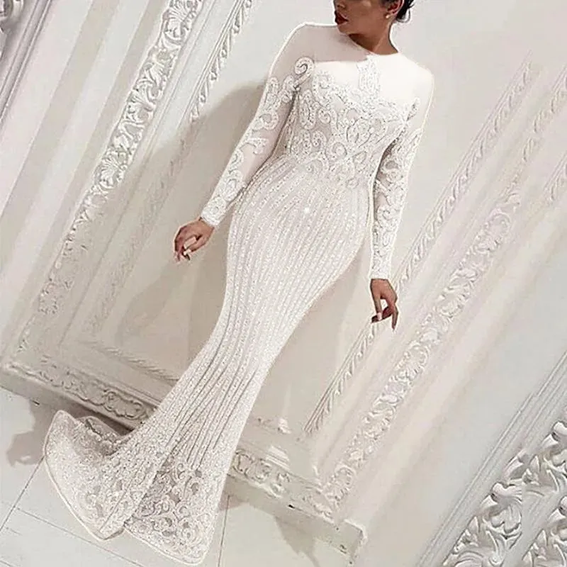 New Arrival Sexy Prom Dresses Women Long Sleeve Bodycon Cocktail Party Robe Elegant Formal Evening Vestido