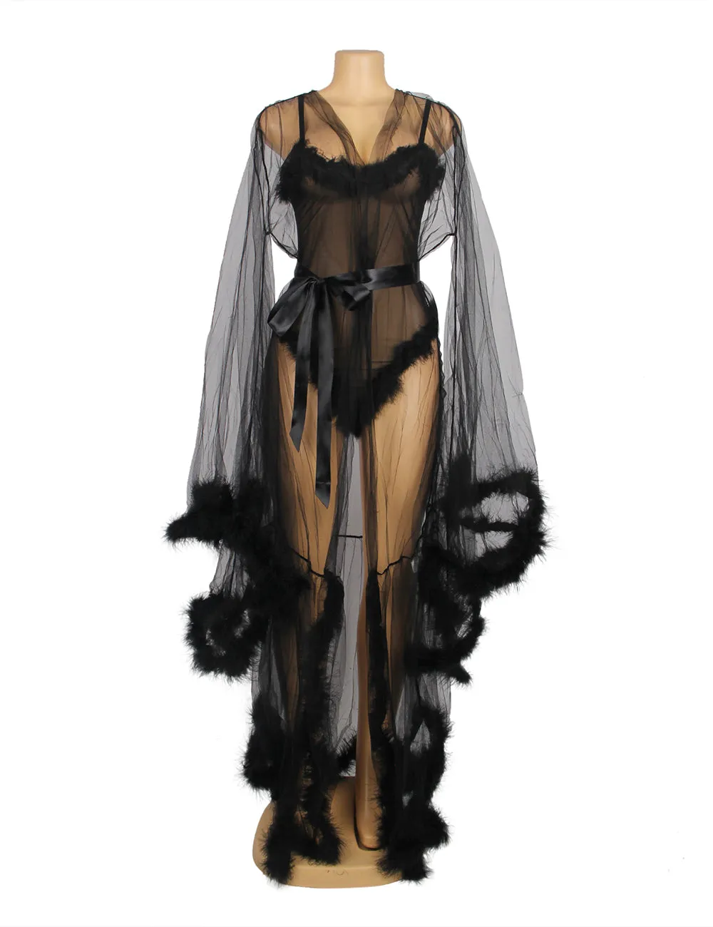 New White & Black  Long Sleeves Fur Nightgowns and Teddy Lingerie