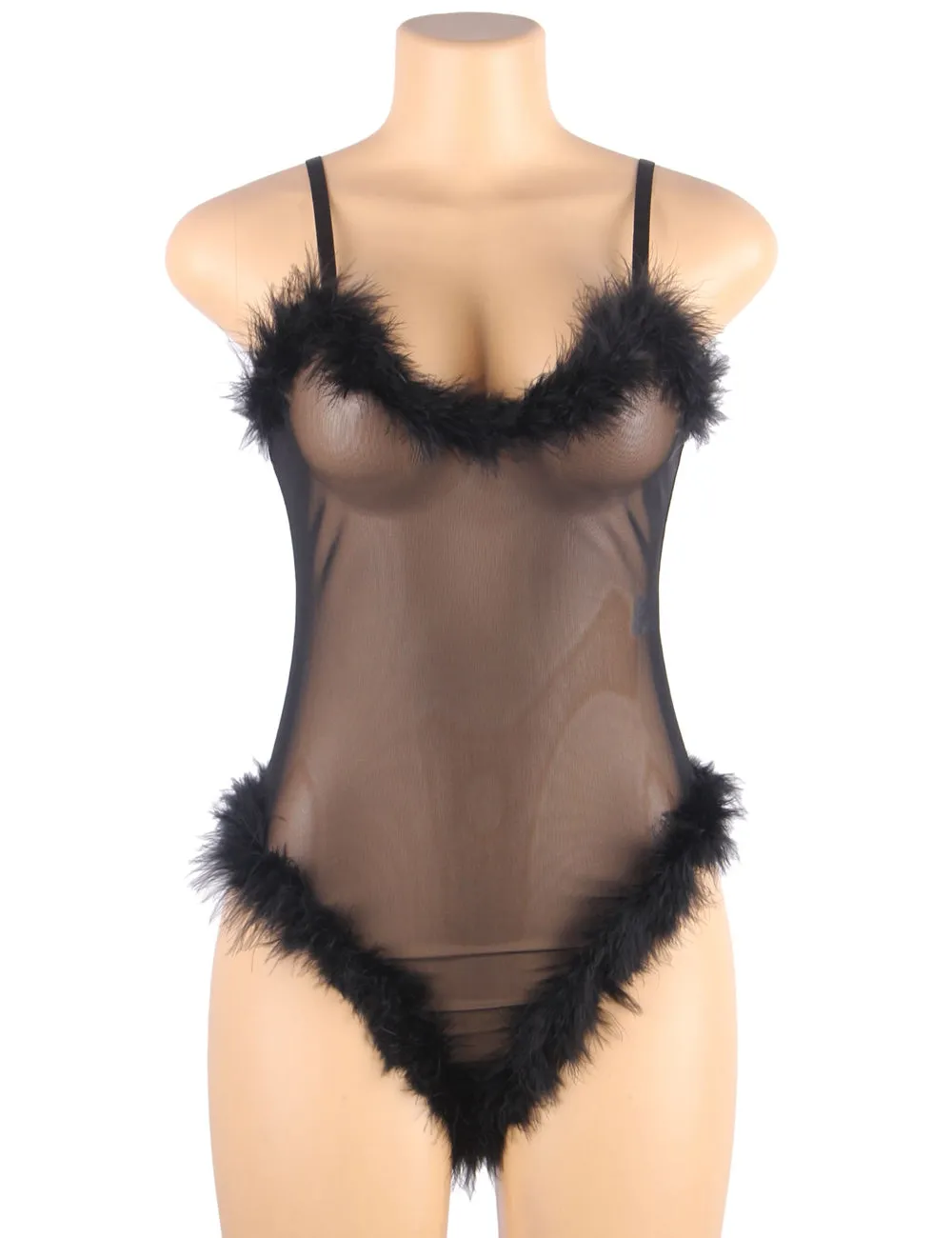 New White & Black  Long Sleeves Fur Nightgowns and Teddy Lingerie