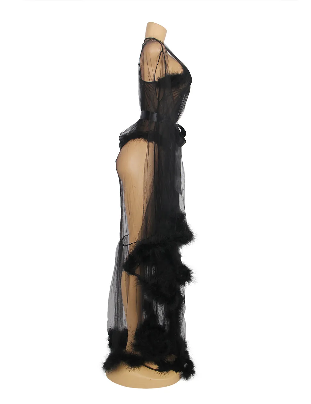New White & Black  Long Sleeves Fur Nightgowns and Teddy Lingerie