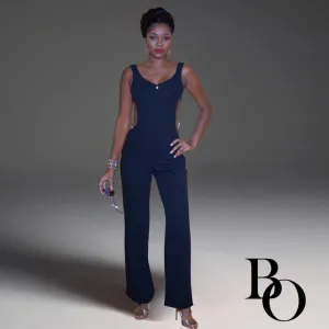 NIGHTLIFE:  NAVY OVAL WAIST CUT JUMPER