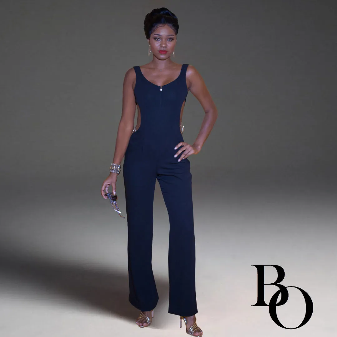 NIGHTLIFE:  NAVY OVAL WAIST CUT JUMPER