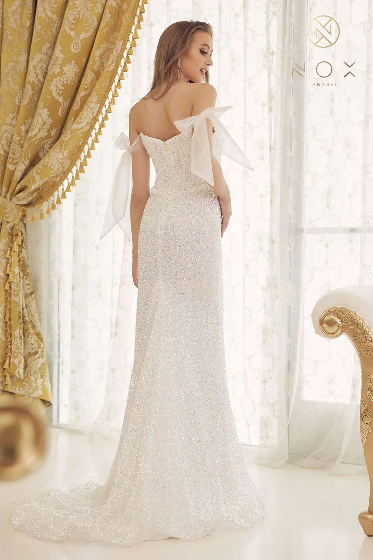 Nox Anabel C1095 Long Embellished Formal Off the Shoulder Gown