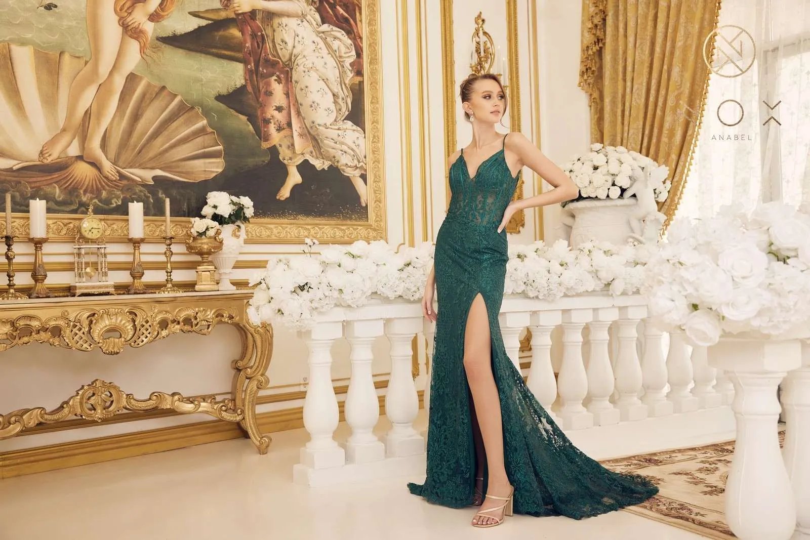 Nox Anabel C1100 Floor Length Fitted Formal Gown with Leg Slit