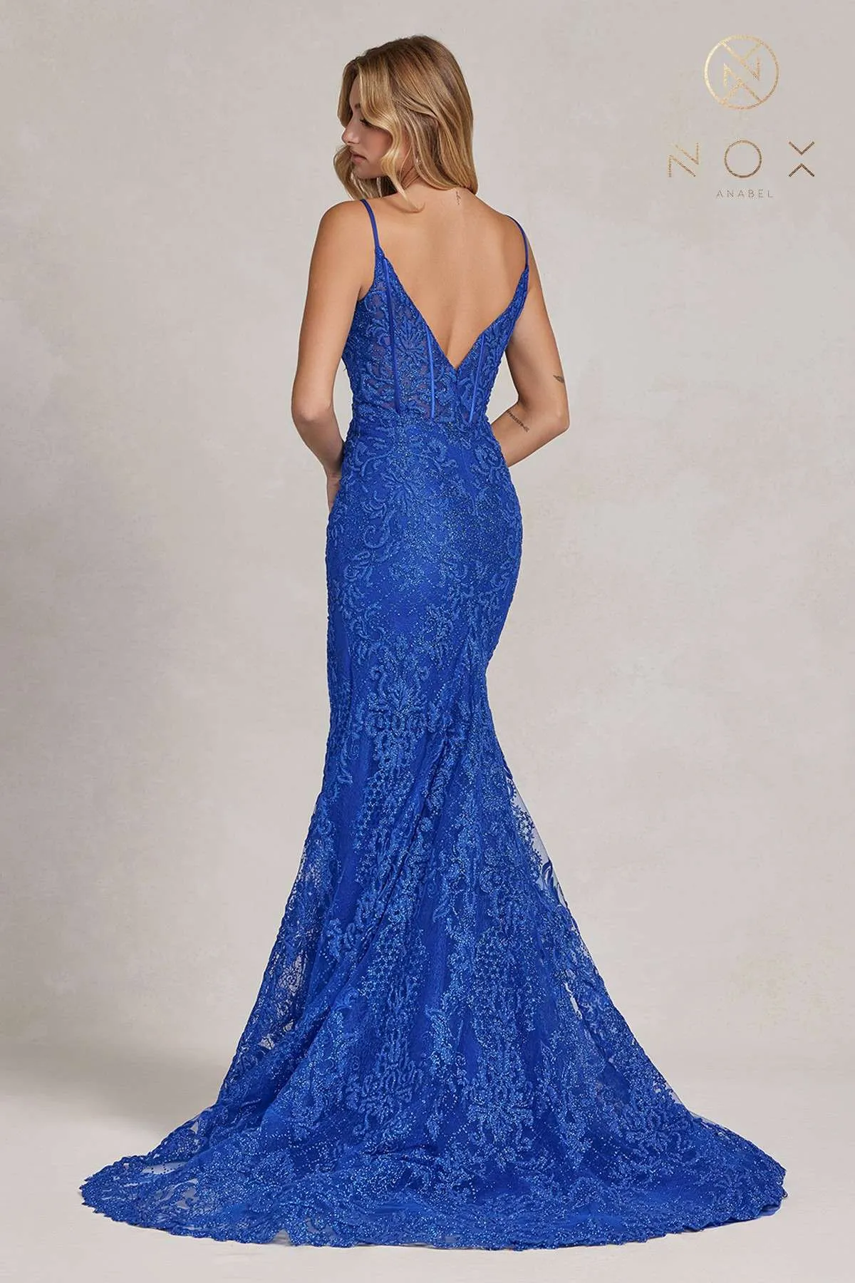 Nox Anabel C1100 Floor Length Fitted Formal Gown with Leg Slit
