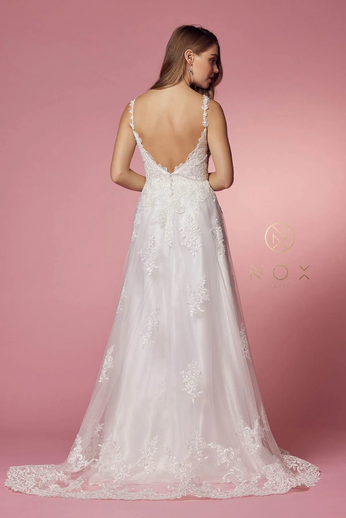 Nox Anabel C461 A-Line V-Neck Side Cutout Lace Strap Ball Gown