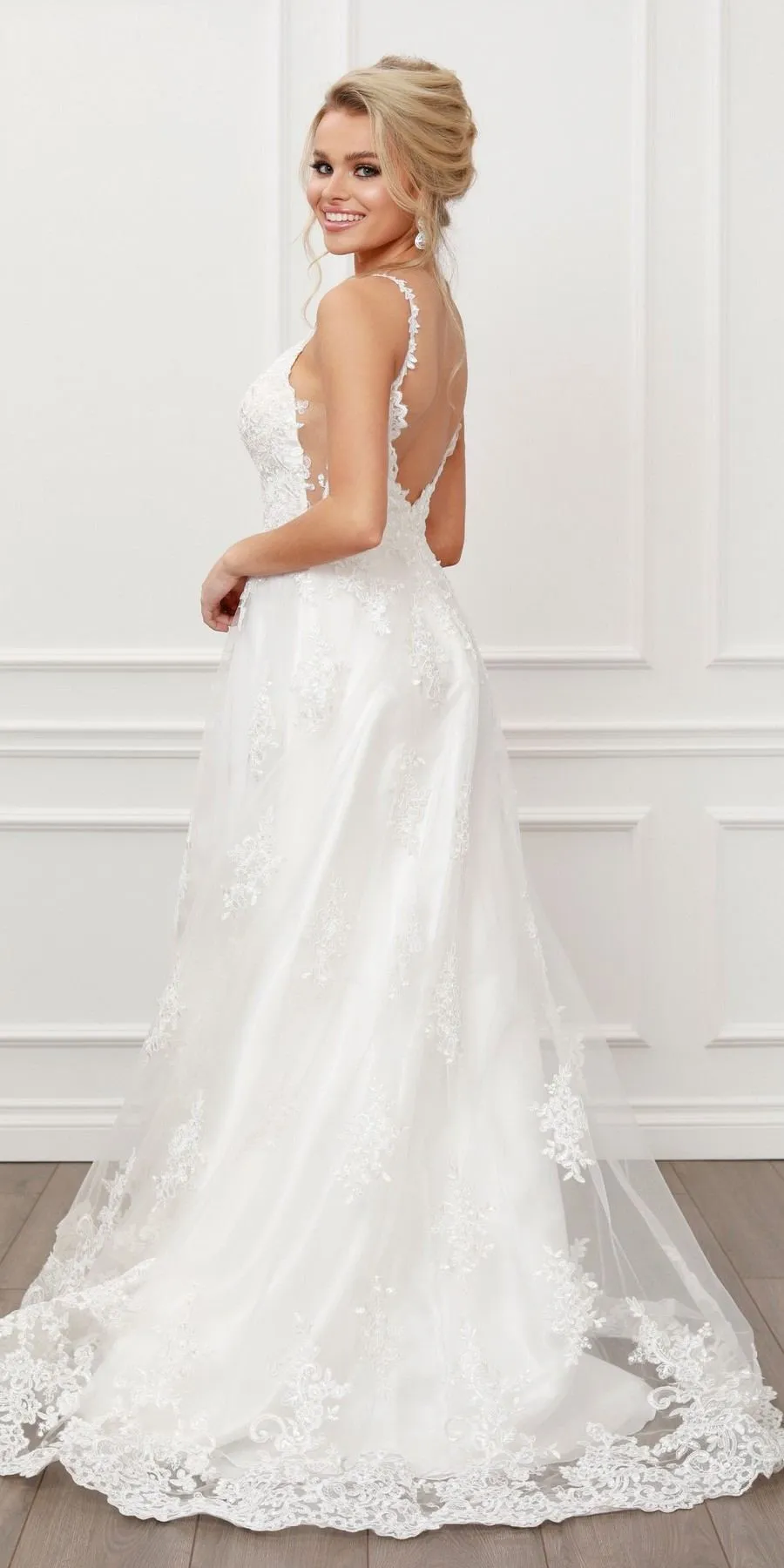 Nox Anabel C461 A-Line V-Neck Side Cutout Lace Strap Ball Gown