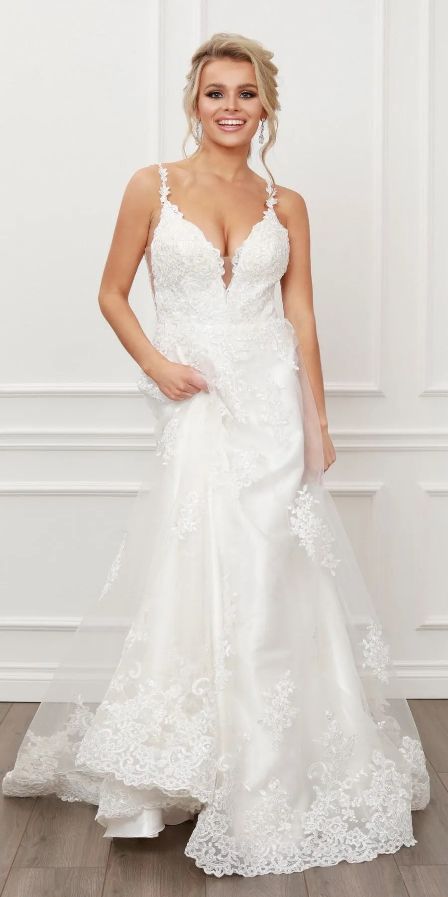 Nox Anabel C461 A-Line V-Neck Side Cutout Lace Strap Ball Gown