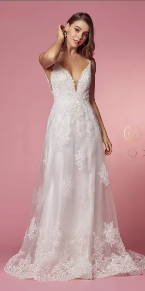 Nox Anabel C461 A-Line V-Neck Side Cutout Lace Strap Ball Gown