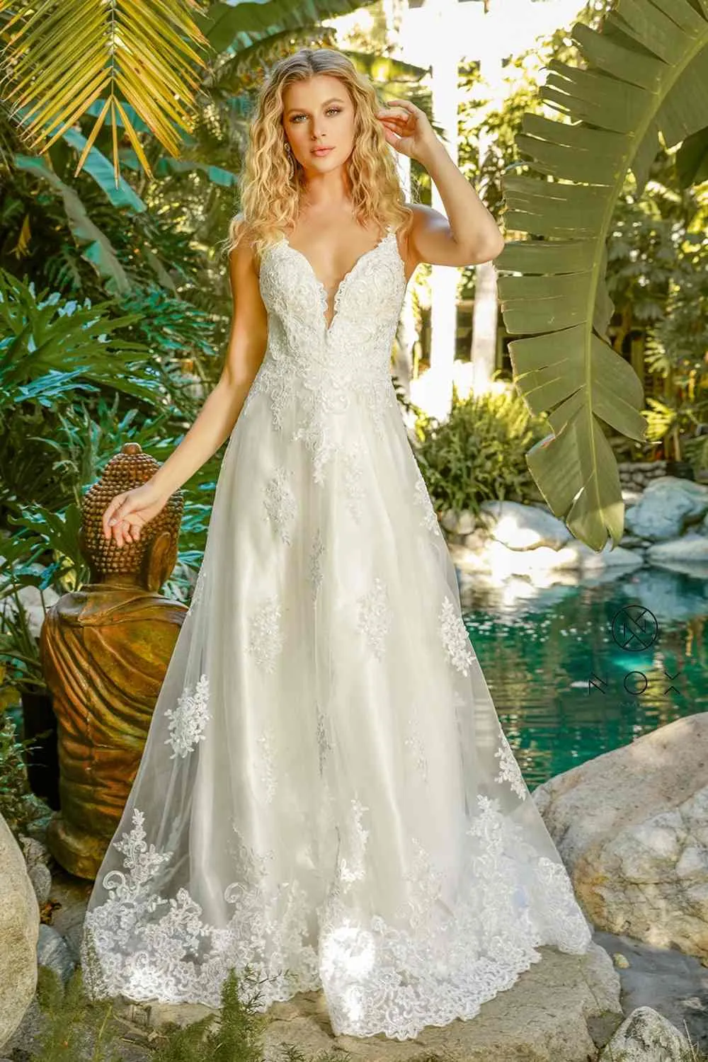 Nox Anabel C461 A-Line V-Neck Side Cutout Lace Strap Ball Gown