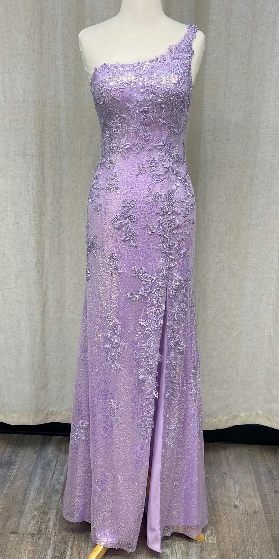 Nox Anabel D1158 Floor Length One Shoulder Strap Sequin Gown