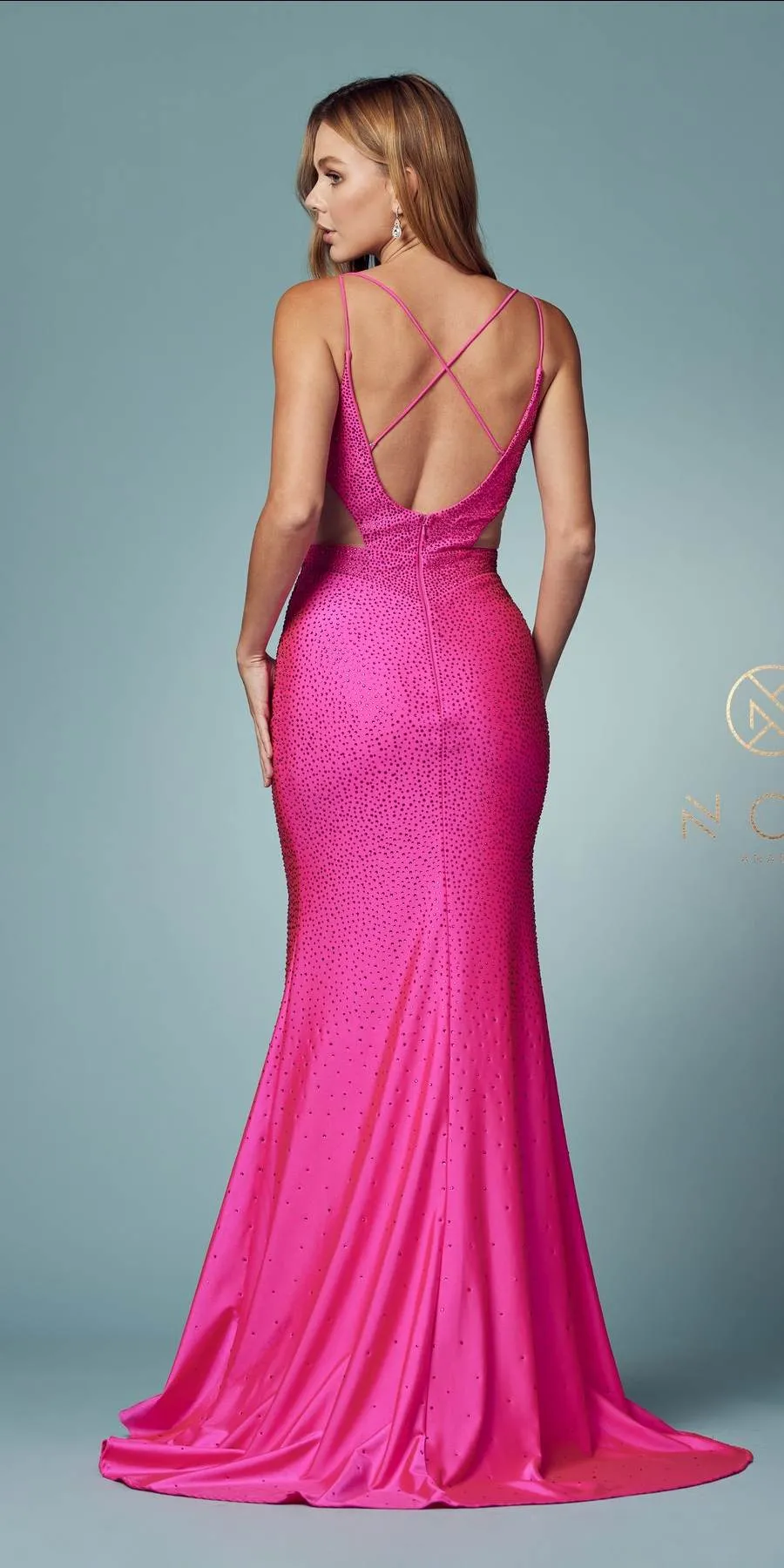 Nox Anabel E1003 Sexy Mermaid beaded Gown  Plunging Neckline