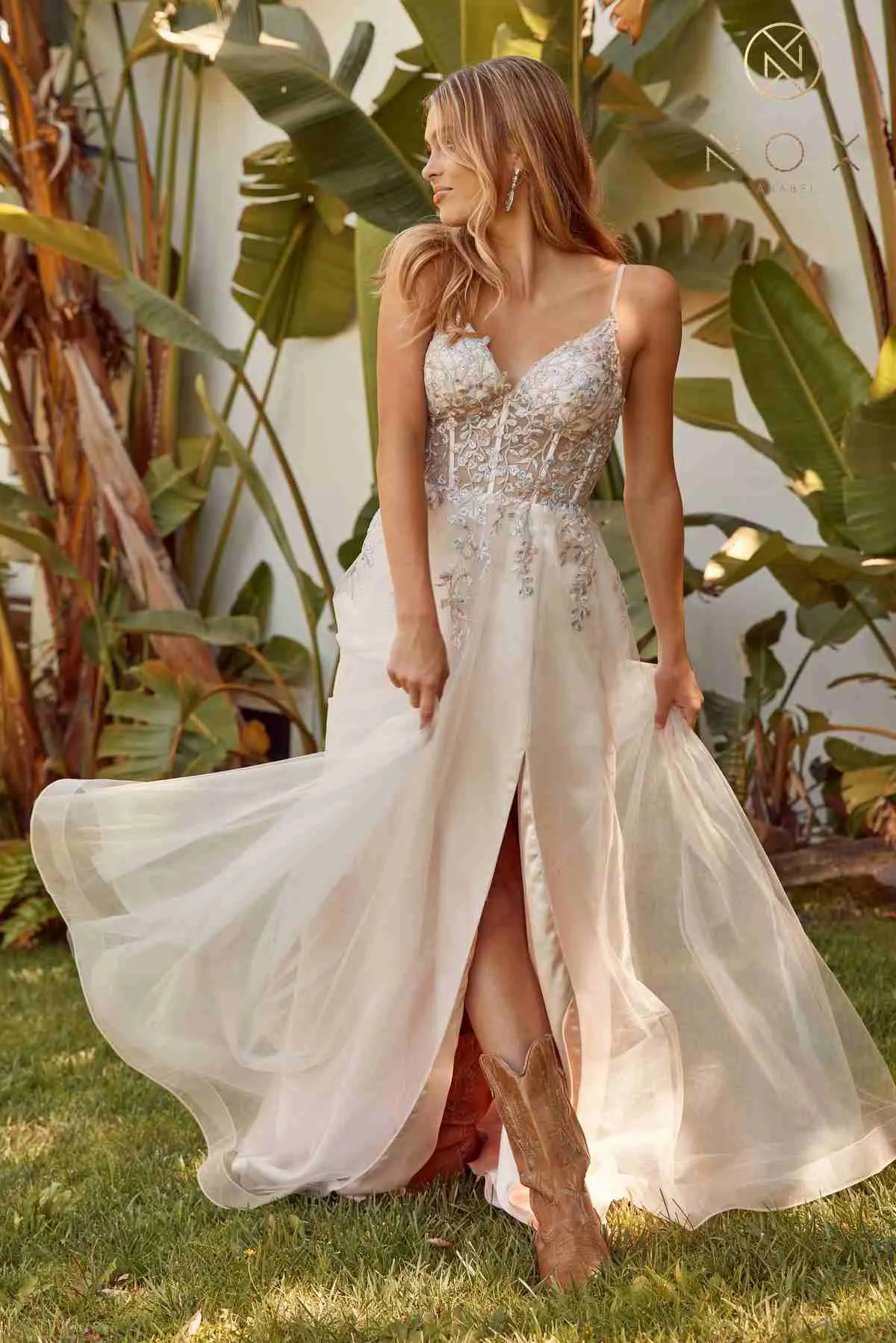 Nox Anabel S1015 Floor Length A-Line Formal Gown with Slit