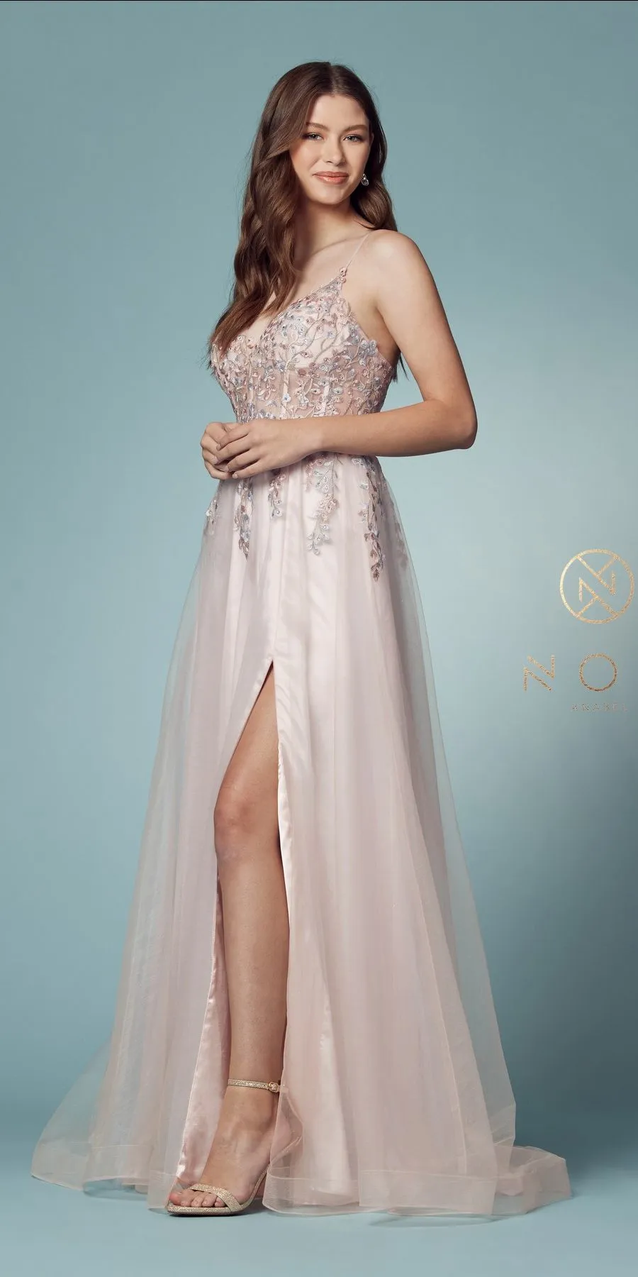 Nox Anabel S1015 Floor Length A-Line Formal Gown with Slit