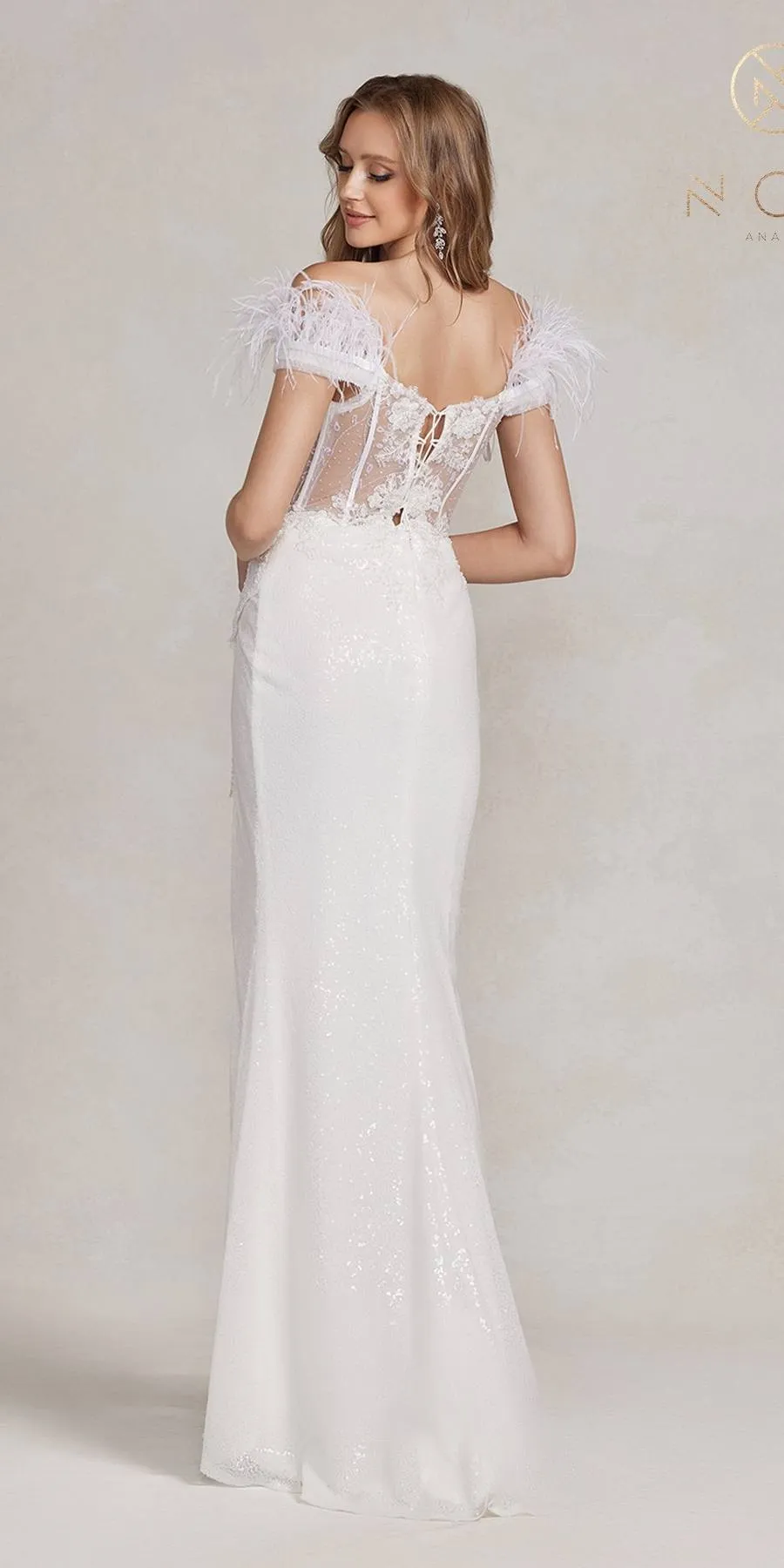 Nox Anabel S1229 Floor Length Fitted Sequin Off the Shoulder Gown