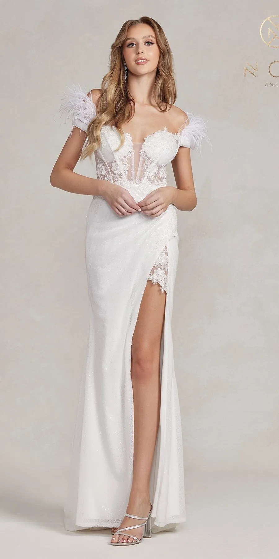 Nox Anabel S1229 Floor Length Fitted Sequin Off the Shoulder Gown