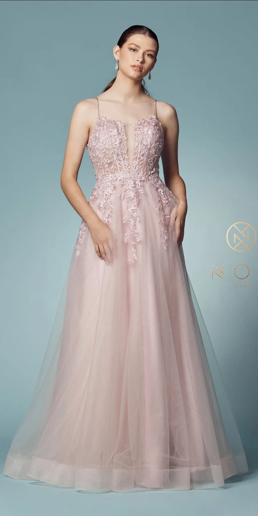 Nox Anabel T449 Floral Embellished Beaded Bodice A-Line Gown