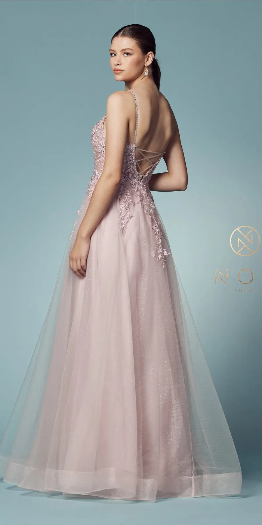 Nox Anabel T449 Floral Embellished Beaded Bodice A-Line Gown