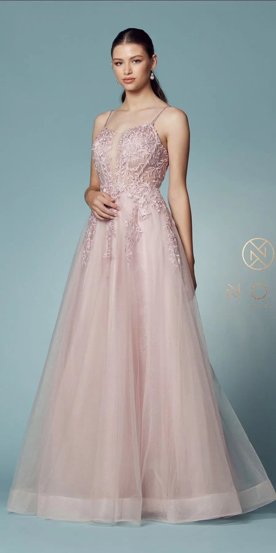 Nox Anabel T449 Floral Embellished Beaded Bodice A-Line Gown