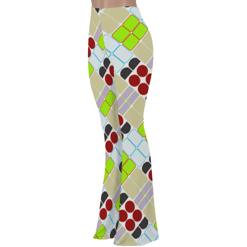 OD Women's Print Stretch Bell Bottom Flare Pants Trousers TanPat