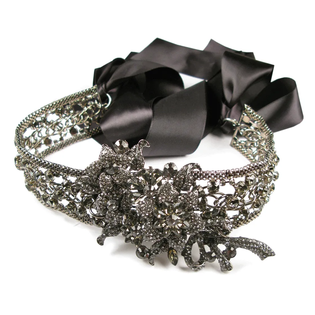 One-Of-A-Kind Noir Black Diamond Encrusted Headpiece