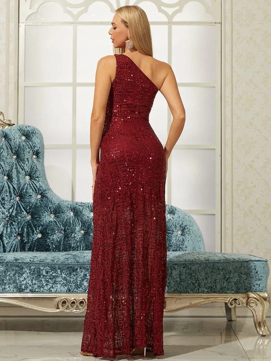 One Shoulder Sequins Maxi Prom Dress M0859