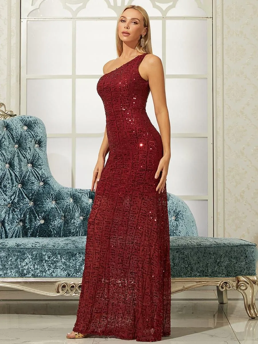 One Shoulder Sequins Maxi Prom Dress M0859