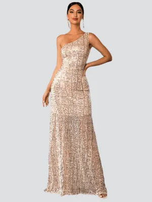 One Shoulder Sequins Maxi Prom Dress M0859