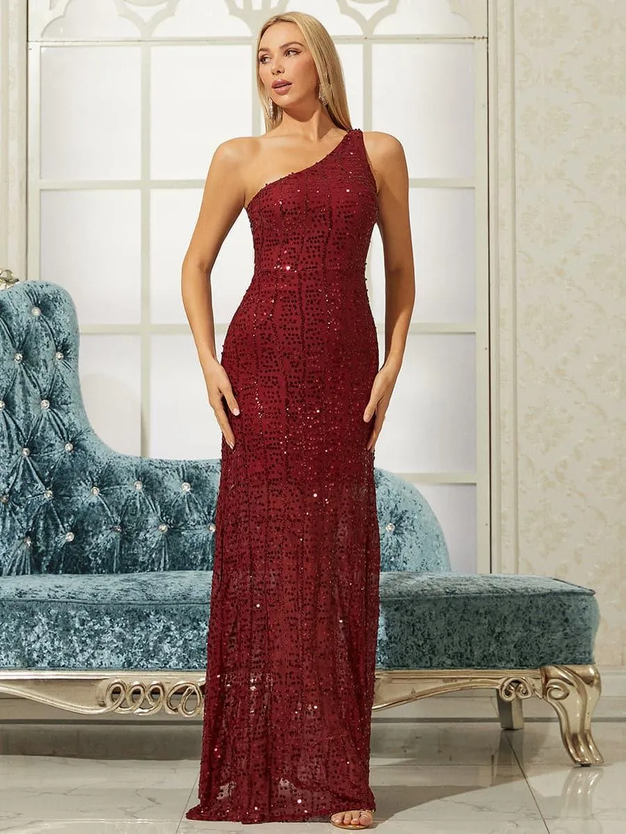 One Shoulder Sequins Maxi Prom Dress M0859