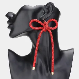 Oversized Long Red Studded Bow Fun Fashion Earrings | Runway Earrings |  629901